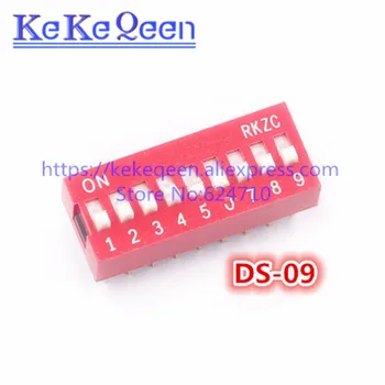 100 бр./лот Кодекс прекъсвач с директно набиране DIP-превключвател Цвят Червен Син на ДС-09P DS09 DS09P 9 бита 9 позиционни кодиране Стъпка DS Страничния болт = 2.54 мм