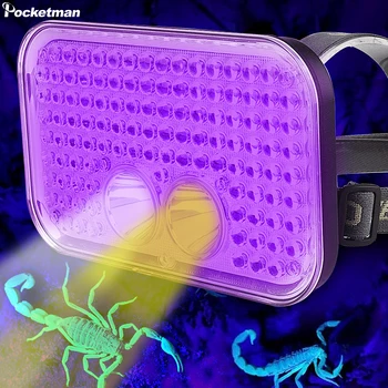 UV-Налобный фенер LED 2 в 1 Черен Налобный фенер Фенер led UV-Лампа за Дрехи за домашни любимци, за Откриване на гъбички в Храната/Нощен Риболов/Пътуване
