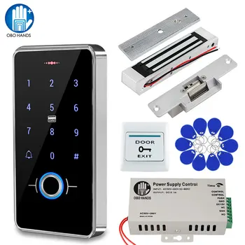 Комплект система за контрол на достъпа до вратите на пръстови отпечатъци, външна радиочестотна идентификация-клавиатура, ел. магнитен превключвател за заключване на удара, 13,56 Mhz, IP68 водоустойчив