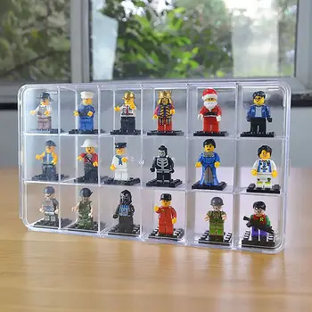 Кутия за съхранение на минифигурок с 4/18 мрежи, акрилна стоп-моушън фигурка, прозрачна витрина, кутия за пердета, изработени ръчно кутия за показване на фигурки Lego