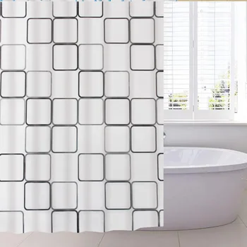 Черно-бяла завеса за душ с квадратна мрежа, водоустойчив плат от полиестер, модерен геометричен модел в клетката, завеси, тоалетна и баня с куки