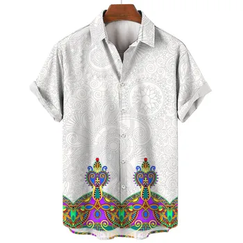 Нова мъжка риза с къс ръкав в хавайски плажния стил с 3D принтом, свободна и дишаща, модерен яка Поло, однобортный, ретро, от