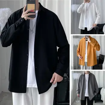 Мъжки Корейски Модни Бели Ризи с дълъг ръкав 2023, Мъжка Черна Риза Оверсайз в стил Харадзюку, Мъжки Ризи с копчета, Блузи