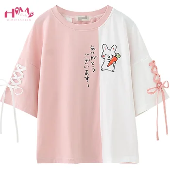 Himifashion Rabbit Kawaii Тениска Дамски 2023 Летни Сладки Зелени Върхове със Заек За Момичета в стил Лолита С Лък, Къс Ръкав, Тениски Дантела