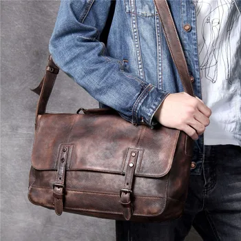 Реколта ежедневни мъжки чанти-месинджър от естествена кожа, модни градинска дизайнерска чанта от естествена телешка кожа, ежедневни таблети, чанта на рамото