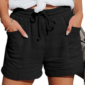 Дамски шорти, новост лятото 2023, модни свободни ежедневни панталони с шнур и висока талия, женски