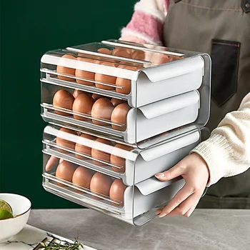 Кухненски кутия, прозрачен двупластова кутия за яйца с 32 мрежи, хладилник, по-свеж преносим кутия за съхранение на яйца за пикник, органайзер за чекмеджетата