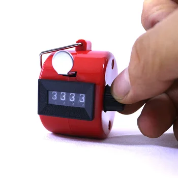Червен брояч за отчитане на пръстите 1-9999 Механичен брояч за отчитане на количеството на ръцете Пластмасов ръчен профилни за преброяване на броя на държани отпечатъци