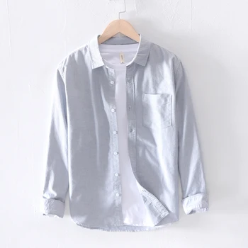 Памучен риза мъжки есенна тънка дишаща Ежедневни Свободна застиранная бяла риза Модно универсално палто с дълъг ръкав бяла риза