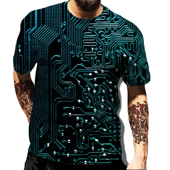 Новост 2023, Хит на Продажбите, тениски с 3D принтом с електронен чип, мъжки Ежедневни Модерна Риза в стил хип-Хоп, пънк, Стръмни Топ с кръгло деколте
