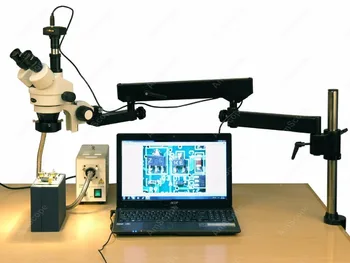 Артикулирующий Стереомикроскоп-AmScope Доставя Стереомикроскоп с артикулирующим увеличение 3,5 X-180X с волоконным ринг + цифрова камера 1.3 MP