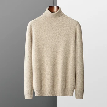 Обикновен пуловер с висока воротом, есенно-зимен мъжки пуловер от 100% кашмир, висококачествена дишаща блуза