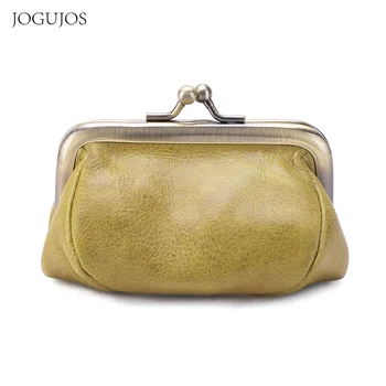 JOGUJOS Малък портфейл от естествена кожа, дамски оригинален портфейл за монети, метален болт, кесия за пари, женски мъжки портфейл, чанта за карта, опаковка