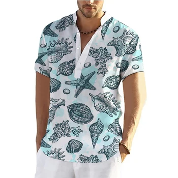 Риза за Мъже Морска Звезда с 3d Принтом, Всекидневни Топ Копчета С Къс Ръкав, Мъжки Дрехи, Лятна Хавайска Риза, Прости Мъжки Ризи С Графичен Дизайн