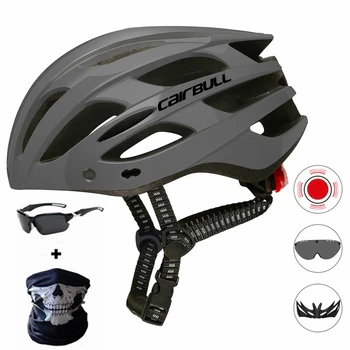 Горещ ultralight велосипеден шлем с подвижна козирка, очила, велосипеди безопасна задна светлина, led каски за автомобилния наем на МТВ с интегрални формовкой