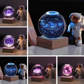 триизмерна кристална топка Кристален планета с лазерно гравирани Глобус Слънчевата система Астрономия Подарък за рожден ден Стъклена сфера Начало декор