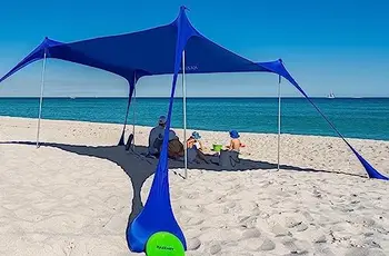Навесная палатка козирка UPF50 + портативен лек открит плажен козирка. Лесна инсталация плажна палатка козирка, 7 фута висок, стабилен