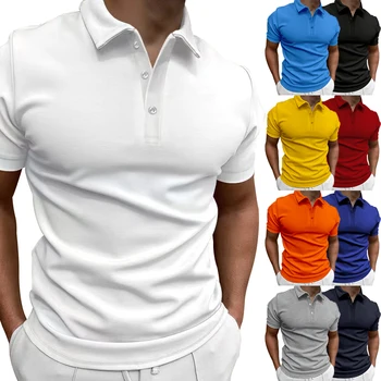 2023 Летни мъжки блузи, нова однотонная риза поло с къс ръкав и копчета, с ревери и модерен ежедневни градинска облекло