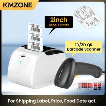 58 мм самозалепващи labeller машина за печат на етикети с 2-инчов Bluetooth термопринтер за проверки и преносим ПОС 2D баркод скенер