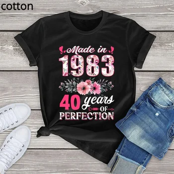Направено през 1983 г., 40-летни подаръци на 40-ия ден от раждането, дамски ежедневни тениска с цветя, риза в стил харадзюку, модни лятна риза
