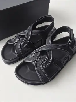 2023 нови Летни дамски черни плажни сандали с дебела подметка, ежедневни дамски универсални обувки на плоска подметка с кръгло бомбе