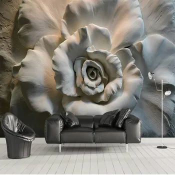 Модерна 3D стереофоническая стенопис със сиви релефните рози, интериор на всекидневна, спалня, флорални тапети, тапети 3D потребителски размер начало декор