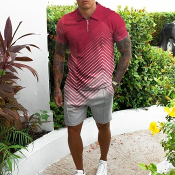 Модерен мъжки костюм, градинска облекло тениска поло с цифрово принтом в 3D с къс ръкав + шорти, костюм, лятна ежедневно облекло, мъжко облекло
