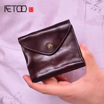Мъжки и дамски кожени портфейли ръчно изработени AETOO, кожени трехстворчатые ретро-портмонета, прости кожени портфейли