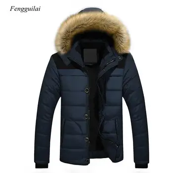 2020, мъжки зимни връхни дрехи от кожа яка и качулка, плътно топло мъжко палто с подплата от вълна, мъжки палта, зимни парк, пуховик M-5Xl
