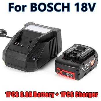 Литиево-йонна батерия 18 6.0 А за гръб на електрически инструменти Bosch 18 6000 mah, преносима подмяна на BAT609 + дисплей, зарядно устройство 3A