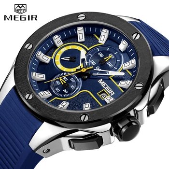 MEGIR 2053 Модерен мъжки спортен часовник с хронограф Водоустойчив силикон кварцов военни мъжки часовник Clock Male Relogio Masculino