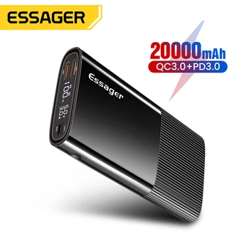 Essager Power Bank 20000 ма USB Type C PD QC 3,0 Преносимо Външно Зарядно Устройство За iPhone 13 Xiaomi Mi Poverbank 20000 ма