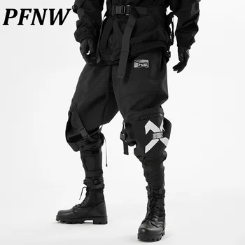 PFNW Heavy Industry, есен, нов модната марка, функционални тактически панталони с сращиванием, мъжки тъмно облекло, дамски свободна ежедневни работно облекло 12Z4119