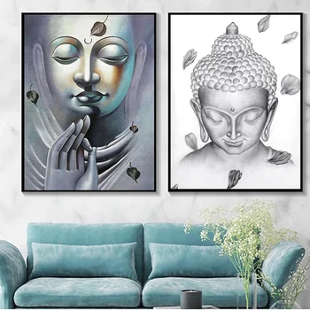 Лук медитация статуя на Буда Платно картина, черно-бели модерни будистки плакати за хола спалнята декорация на дома
