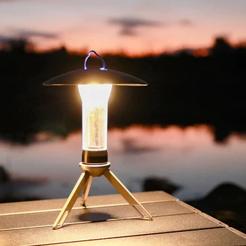 Външен преносим фенер за къмпинг фенер за палатка с подвижен статив, USB акумулаторна батерия led авариен светлина, лампа с висящи линия