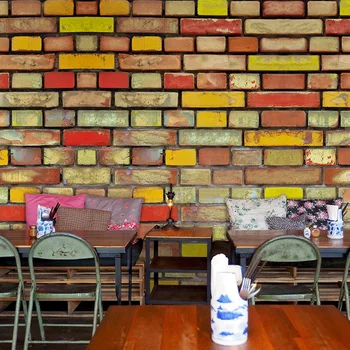 Ретро цвят на дървото стара тухлена ресторант кафе разтегателен ТЕЛЕВИЗИЯ фон 3D тапети на стенописите