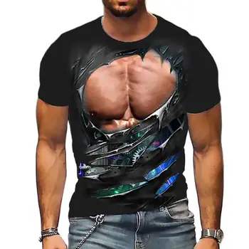 Нова лятна мъжка тениска с имитация на мускулите в стил хип-хоп Engage, ежедневни тениски с 3D принтом, O-образна яка, къс ръкав, негабаритная бързосъхнеща облекло