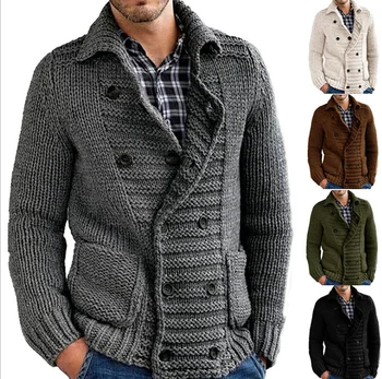 Пуловер, мъжки висококачествен жилетка, модни hoody, градинска дрехи, ежедневни, с ревера на копчета, есен-зима, трико памук