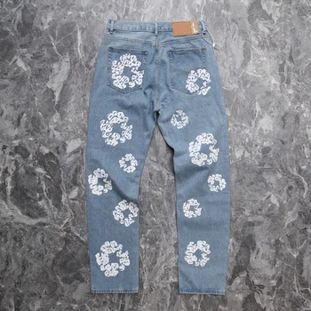 Нова стилна горната версия на Kanye High Street Jeans Kapok 1: 1 на висококачествени мъжки и женски реколта дънки