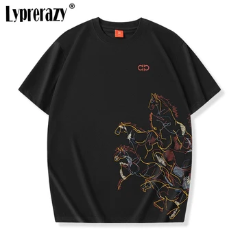 Lyprerazy Лятна Мъжка тениска в китайски стил с къси ръкави и бродерии, Летни Свободни Памучни Блузи, тениски