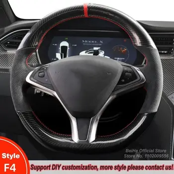 Черна замшевая покриване на волана на колата е от въглеродни влакна за Tesla, модел S/модел X