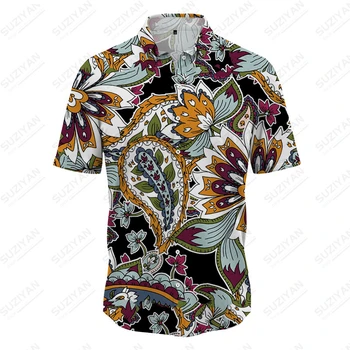 Разпокъсани от цветя и листа, черна хавайска риза с 3D принтом, мъжки Поло риза с къс ръкав, свободно дишане случайни ретро топ
