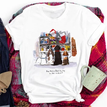 Костюм, женска сладка тениска с шарени весели кучета, Коледен топ с принтом, базова тениска с Коледа, Зимни Нова тениска.