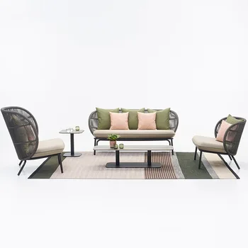 Уличен ротанговый разтегателен Мебели за вила Мека въже Ротанговый диван масичка за кафе Комбинация