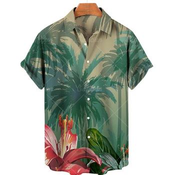 Хавайска Риза с къс ръкав, Риза с ревери на една пуговице, Плажни и Ежедневни Риза, Стил ръкави, с принтом, Дължина ръкав (см), Вид потници