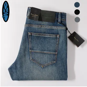 2023 Нови памучни дънки-участък за мъже, висококачествени реколта директни тесни панталони, мъжки тенденция стилни ежедневни дънкови панталони, пролет