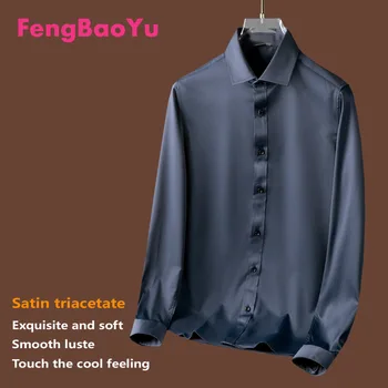 Fengbaoyu Сатен Триацетатная Пролетно-лятна Мъжка Риза с дълъг ръкав От Гладка Коприна, Облекло за Бизнес и Отдих за Мъже, Безплатна Доставка