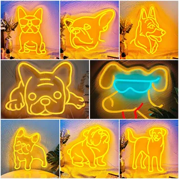 Куче LED Неонови Надписи за Декора на Стените Кученце Вечерни Украса Куче Рожден Ден на Доставка Неонови Светлини за Спални магазини за домашни любимци USB