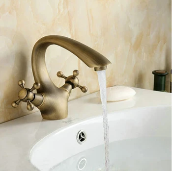 Продажба на едро на Висококачествено мивка за баня, смесители от антични месинг, кран с двойна дръжка, миксер AF1052