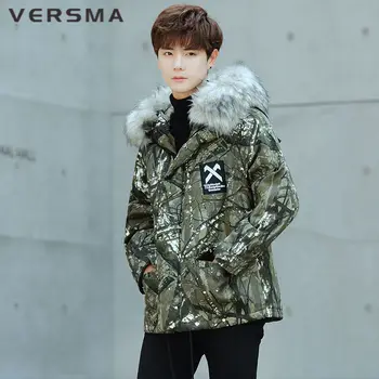 VERSMA Облекло в корейски стил, мъжки камуфляжные младежки зимни якета с графити, топла кожа на яката, зимно яке Оверсайз, палта, парк, мъжки